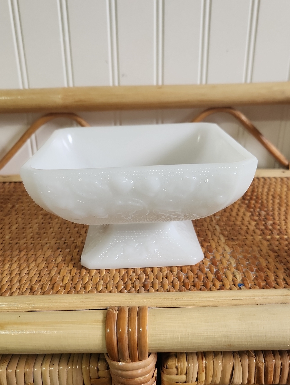 Milk Glass Acorn Patrern Dish